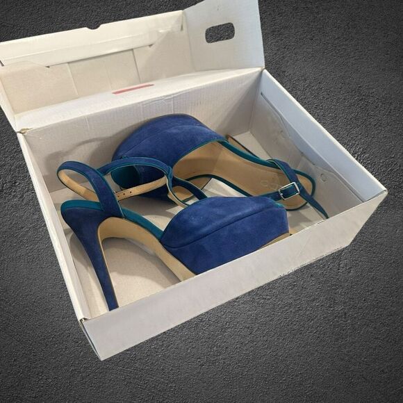 Aldo detamble Women’s size 9.5 EU 40 B Blue suede Ankle Strap 4” inch high heel - Picture 10 of 11